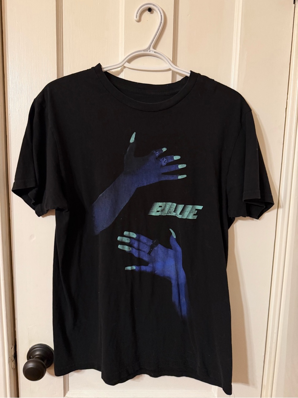Genuine Merchandise Black Tee with Blue Hand Graphics